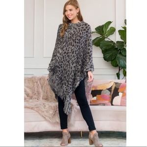 Leopard Gray soft fringe Poncho